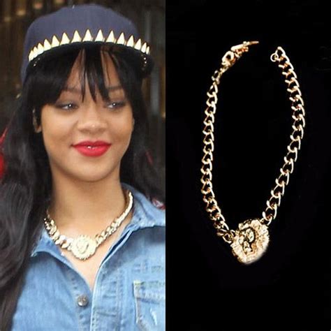 rihanna gold chanel necklace|Long necklace .